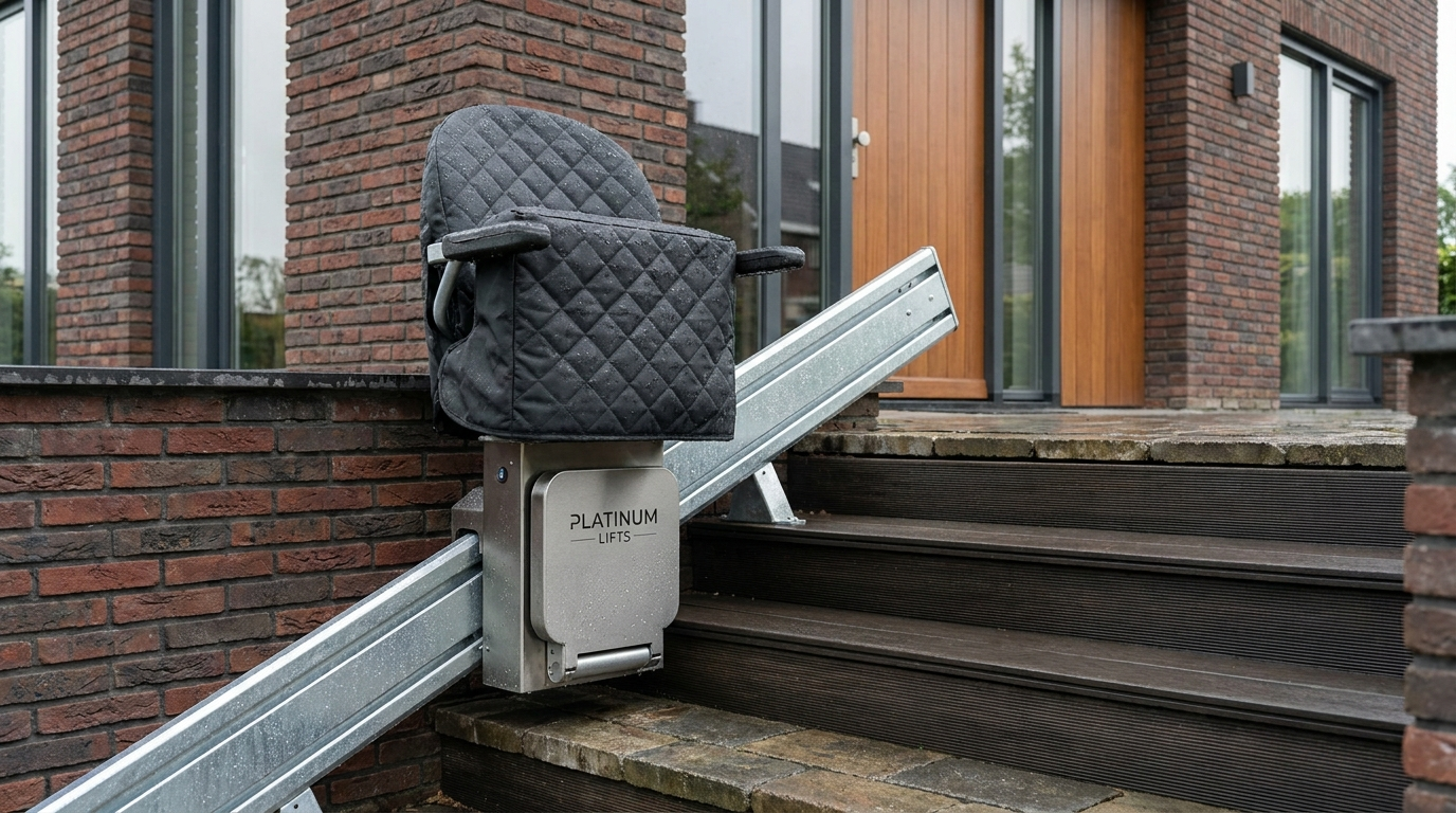weerbestendige buiten traplift met beschermhoes
